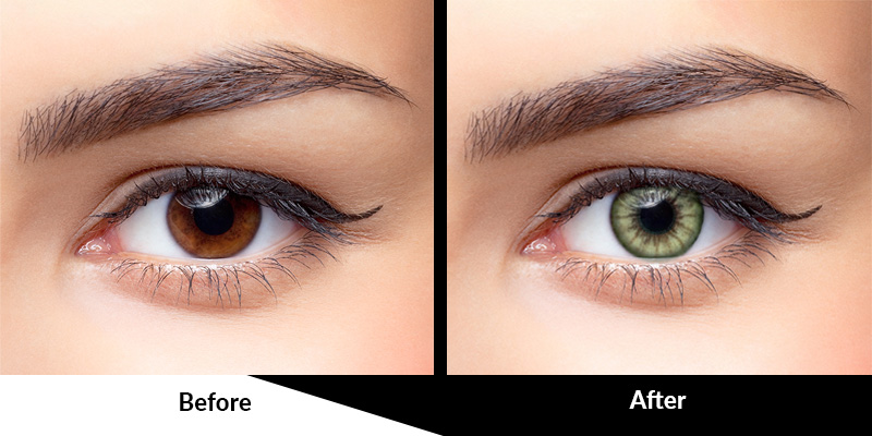 Sensitive Green green colored contact lenses before and after