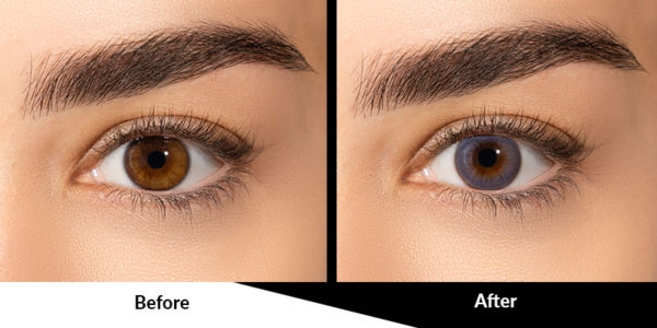 Charming-Blue colored contact lenses before and after