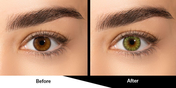 Green Contact Lenses Before and after