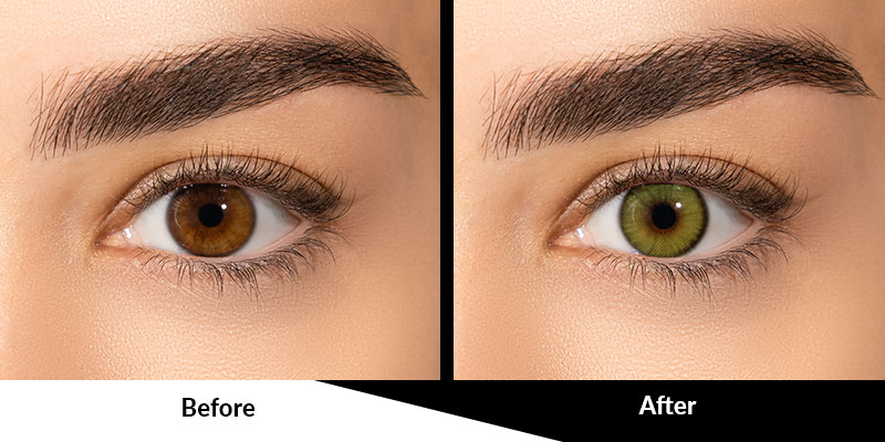 green colored contact lenses before and after